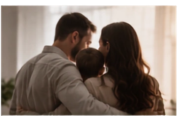 Um casal acolhendo seu filho